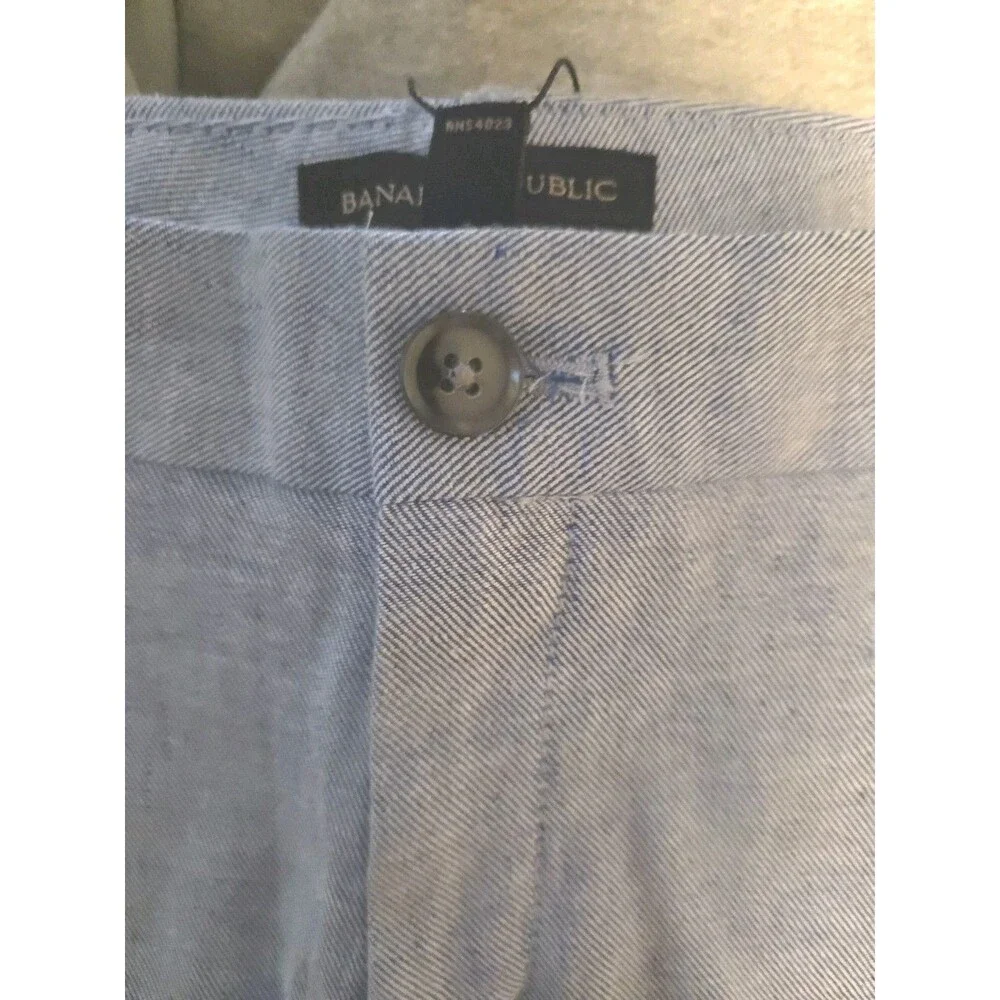 Banana Republic Pants Sz 6 Blue Logan Crop Linen Blend Straight Leg Twill